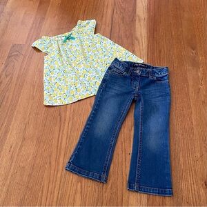 Mini Boden Pear Floral Top and Blue Jeans Set